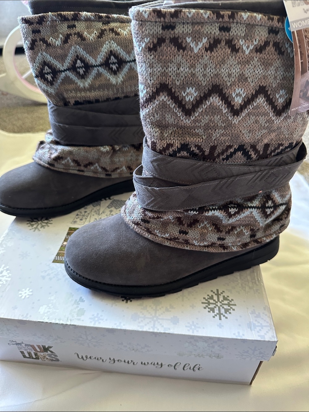 Muk Luks Brown Knit-Trim Winter Boots